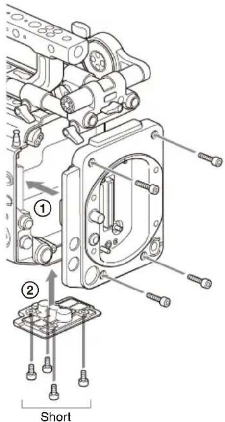SONY CBK-3610XS - Attach the camera body adapter (①) and then attach the bottom plate (②). - 1