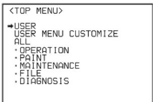 →USER USER MENU CUSTOMIZE ALL • OPERATION • PAINT • MAINTENANCE • FILE • DIAGNOSIS