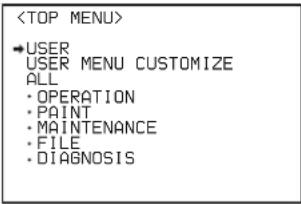 →USER USER MENU CUSTOMIZE ALL • OPERATION • PAINT • MAINTENANCE • FILE • DIAGNOSIS