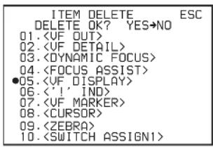 ITEM DELETE ESC DELETE OK? YES→NO 01. 02. 03. 04. ●05. 06. <'!' IND> 07. 08. 09. 10.