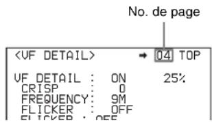 No. de page → 04 TOP UF DETAIL : ON 25% CRISP : 0 FREQUENCY : 9M FLICKER : OFF FLICKER : OFF