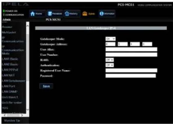 PPELA POWER ON COMMUNICATION Home Phone History Admin Promote Admin LAN/Gatekeeper Port Gatekeeper Mode: 0% Gatekeeper Address: 0 0 1 2 User Alias: User Number: BL400: Authentication: Registered User Name: Password: Save PCS-MCS1 WORLD CORPORATION SYSTEM LAN-Gatekeeper Port