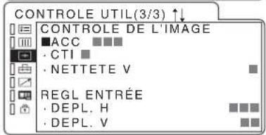 CONTROLE UTIL(3/3) ↑↓ CONTROLE DE L'IMAGE ■ACC ■■■ •CTI ■ •NETTETE V ■ REGL ENTRÉE •DEPL. H •DEPL. V