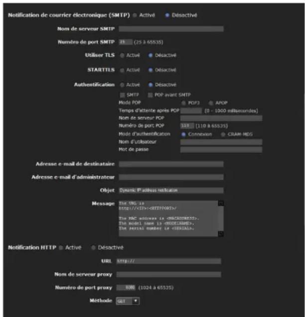 SONY SNC-EP521 - Onglet Notification d'adresse IP dynamique — Notification d'adresse IP - 1