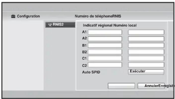 Configuration Numéro de téléphoneRNIS RNIS2 Indicatif régional Numéro local A1 A2 B1 B2 C1 C2 Auto SPID Exécuter AnnulerEnregistre