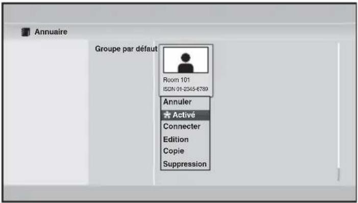Annuaire Groupe par défaut Room 101 ISDN 01-2345-6789 Annuler Activé Connector Edition Copie Suppression