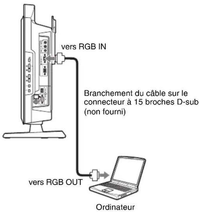vers RGB IN Branchement du câble sur le connecteur à 15 broches D-sub (non fourni) vers RGB OUT Ordinateur