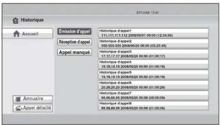 5/11/2008 13:30 Historique Accueil Émission d'appel Réception d'appel Appel manqué Historique d'appel1 111.111.111.112 2008/05/01 00:00 (12:34:56) Historique d'appel2 555-555-555 2008/05/26 00:00 (03:25:45) Historique d'appel3 17.17.17.17 2008/05/26 00:00 (01:00:17) Historique d'appel4 18.18.18.18 2008/05/26 00:00 (01:00:18) Historique d'appel5 19.19.19.19 2008/05/26 00:00 (01:00:19) Historique d'appel6 20.20.20.20 2008/05/26 00:00 (01:00:20) Historique d'appel7 66.66.66.66 2008/05/26 00:08 (00:00:09) Historique d'appel8 88.88.88.88 2008/05/26 00:08 (01:00:06) Annuaire Appel détaillé