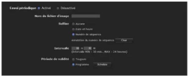 SONY SNT-EX104 - Onglet Envoi périodique — Paramétrage du mode d'envoi périodique d'e-mails - 1