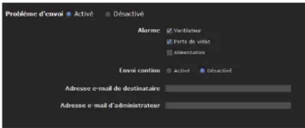 SONY SNT-EX104 - Onglet Envoi anomal — Paramétrage du mode d'envoi d'e-mail anomal - 1