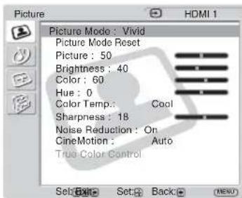 SONY FWD-32LX2F - Settings Allows you to set/change - 1
