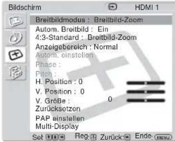 SONY FWD-32LX2F - Menü Auswählbare/einstellbare Optionen - 1