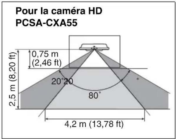 Pour la caméra HD PCSA-CXA55 0,75 m (2,46 ft) 2,5 m (8,20 ft) 20°20 80° 4,2 m (13,78 ft)