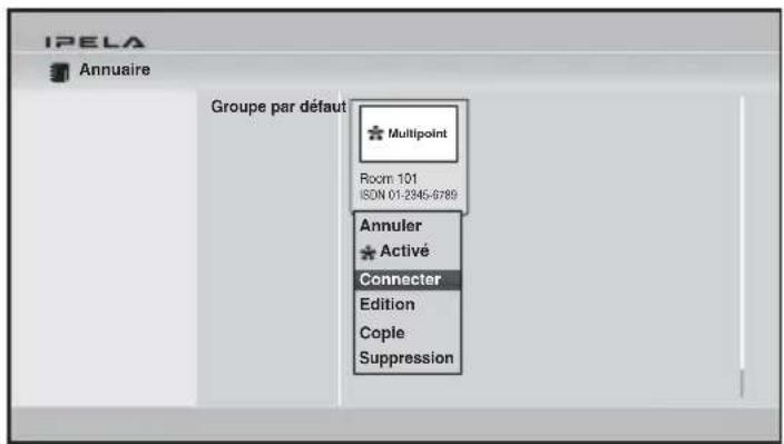 IPELA Annuaire Groupe par défaut Multipoint Room 101 ISDN 01-2345-6789 Annuler Activé Connector Edition Cople Suppression