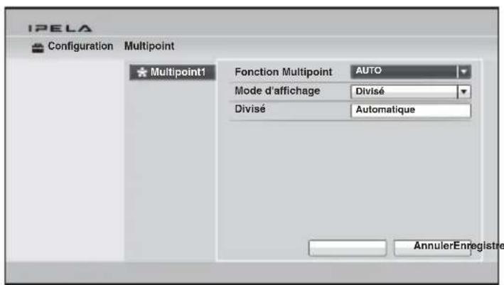 IPELA Configuration Multipoint * Multipoint1 Fonction Multipoint AUTO Mode d'affichage Divisé Divisé Automatique AnnulerEnregistre