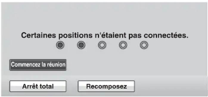 Certaines positions n'étaient pas connectées. Commencez la réunion Arrêt total Recomposez