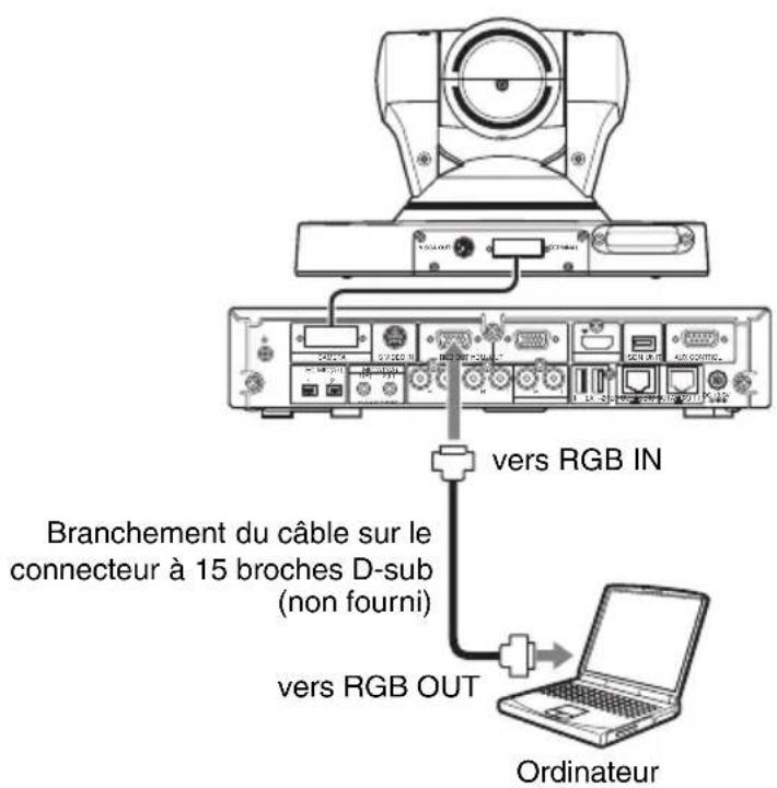 Branchement du câble sur le connecteur à 15 broches D-sub (non fourni) vers RGB IN vers RGB OUT Ordinateur