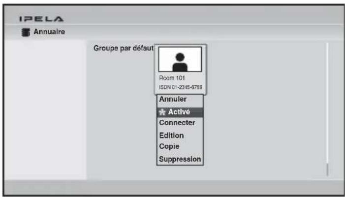 IPELA Annuaire Groupe par défaut Room 101 ISDN 01-2345-6789 Annuler Activé Connector Edition Copie Suppression
