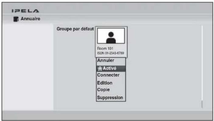 IPELA Annuaire Groupe par défaut Room 101 ISDN 01-2345-6789 Annuler Activé Connector Edition Copie Suppression