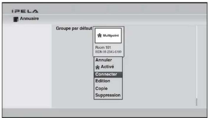 IPELA Annuaire Groupe par défaut Multipoint Room 101 ISDN 01-2345-6780 Annuler Activé Connector Edition Cople Suppression