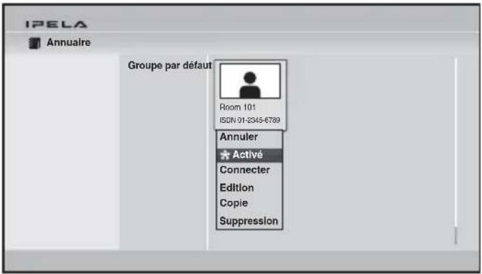 IPELA Annuaire Groupe par défaut Room 101 ISDN 01-2345-6789 Annuler Activé Connector Edition Copie Suppression