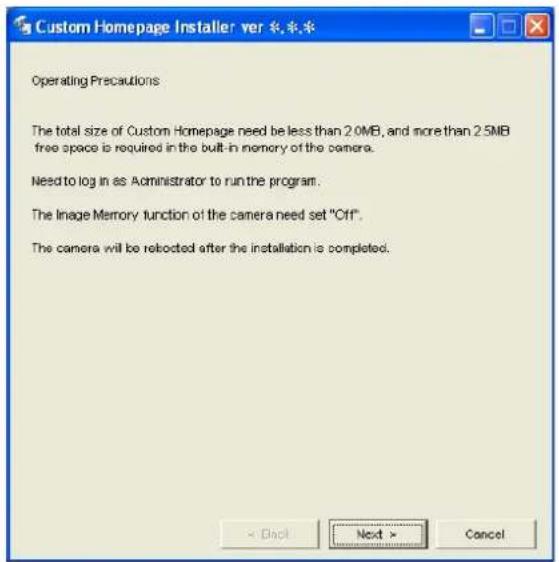 SONY SNC-RX530P - Cliquez sur I'icone Start de Custom Homepage Installer. - 1