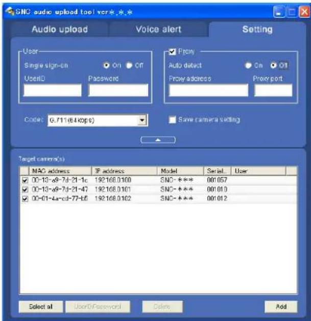 SONY SNC-RX550P - Onglet Setting - 1