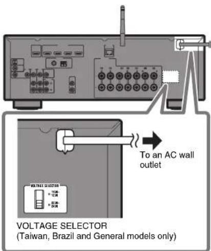 YAMAHA TSR-5830 - Connecting the power cable to an AC wall outlet, and turning on the unit - 1
