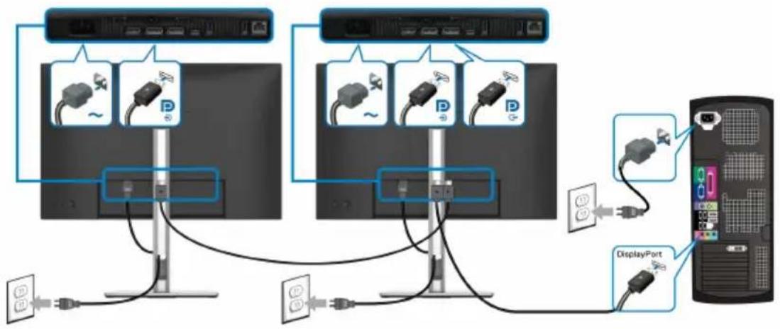 DELL P2425E - Connexion de l'écran pour la fonction DP MST (transport multi-flux) - 1