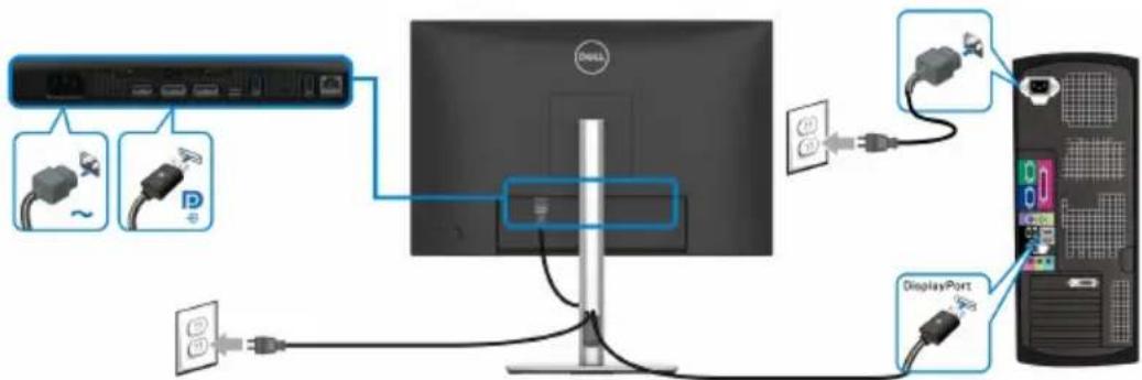 DELL P2425E - Connexion du câble DisplayPort (DP vers DP) - 1