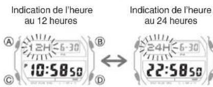 CASIO G-Shock GX-56 - - Basculement entre le mode Indication de l'heure 12 heures et 24 heures - 3
