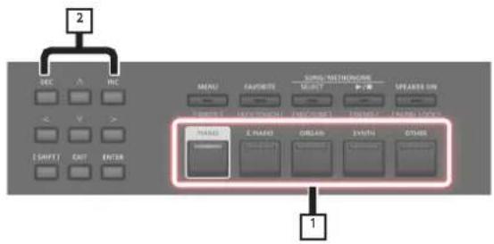 2 DEC A INC < V > LIGHTT OUT ENTER MENU FAVORATE SELECT P: 0 SPARTS ON E:\PLAN ORGAN SYNTH OTHER 1