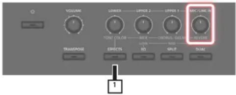 VOLUME LOWER UPPER 2 UPPER 1 MRC/LINE IN TANT COLOR MIX OBRUS DELA REVERSE TRANSPOSED EFFECTS ID Split DOUBLE 1