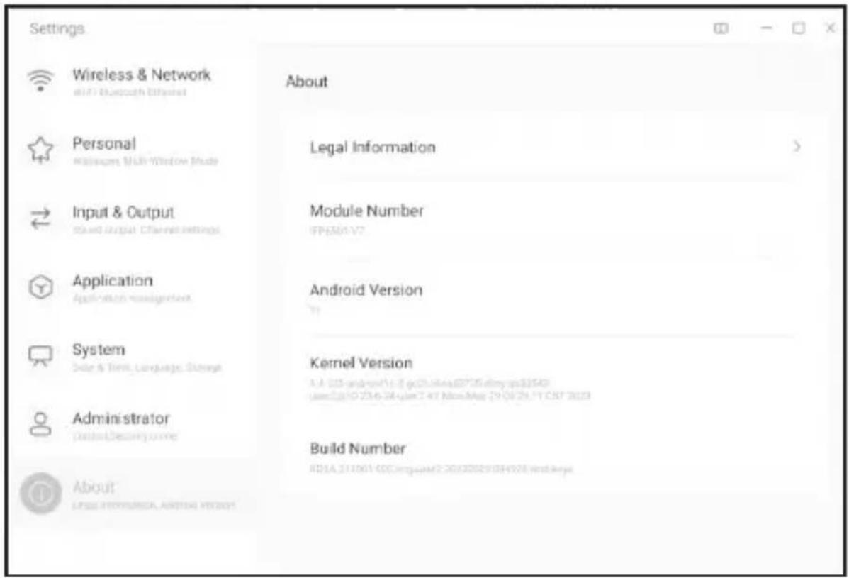 Settings Wireless & Network (4.1) Bluetooth Efficient Personal Microsoft, Microsoft Word Input & Output Stool output CTChannel Settings Application Application management System Order & Timer, Language Storage Administrator control/Security name About USE INFORMATION, ANSTAGE VERSION About Legal Information Module Number IFP6501-V7 Android Version Kernel Version A: A 203 android's 1-2 pc CI chias@7.05 Selery sp32540 Num:2010 2016 2018;Num:2 47 Nom:Max: 29 08 29 11 CSF 2023 Build Number IDISA 211001 00C.msg-Num:2 20730029 084928 and keye