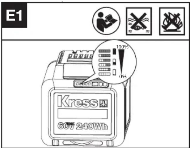 KRESS KC300.9 - PREVERJANJE STANJA NAPOLNJENOSTI AKUMULATORJA (GLEJTE SLIKO E1) - 1