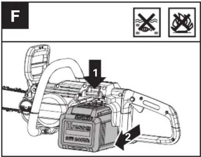 KRESS KC300.9 - ANBRINGEN UND ENTFERNEN DES AKKUS (SIEHE ABB. F, G) - 1