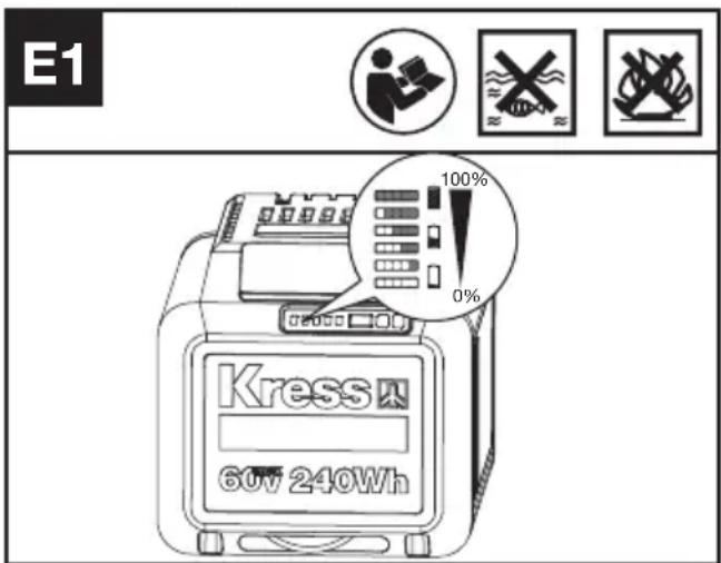 KRESS KC300.9 - PRÜFEN DES AKKULADESTANDS (Siehe Abb. E1) - 1