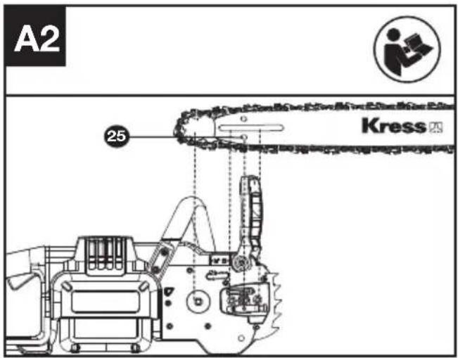 KRESS KC300.9 - Montaż prowadnicy i łańcucha piły - 2