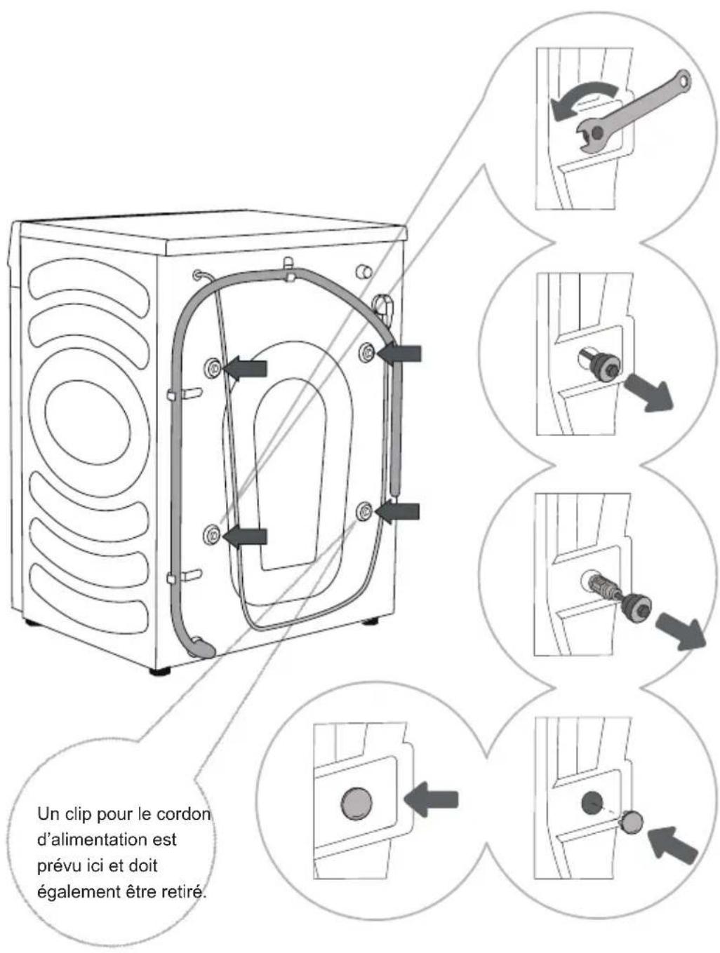 HISENSE WF7S1247BB - RETRAIT DES BOULONS/VIS DE TRANSPORT - 1