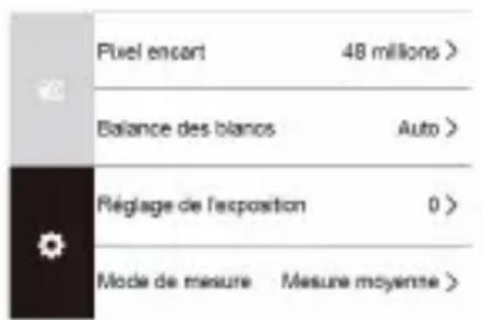 Fiel escort 48 millions > Balance des blancs Auto > Réglage de l'exposition 0 > Mode de mesure Mesure moyenne >