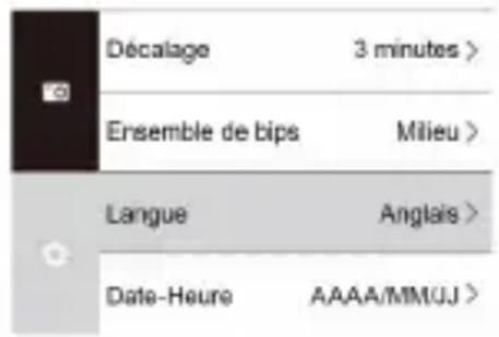 Décalage 3 minutes > Ensemble de bips Milieu > Langue Anglais > Date-Heuro AAAA/MM/UJ >