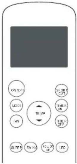 ON/OFF MODE FAN TEMP SHORT CUT TIMER ON TIMER OFF SLEEP SWING FOLLOW ME LED