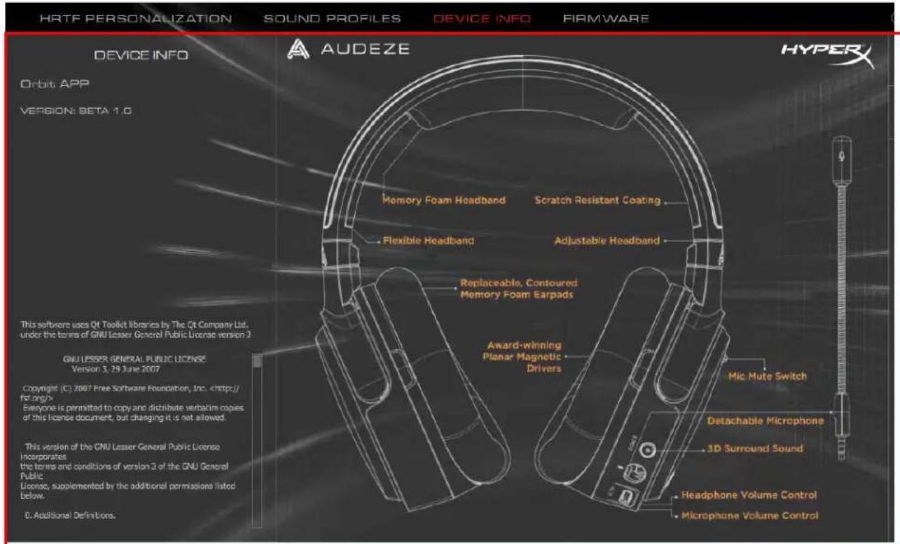 HYPERX Cloud Orbit Software - デバイス情報 - 1