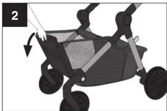 Evenflo Pivot Troop - Utilisation de la poussette - Ouverture du panier pour animal de compagnie - 2