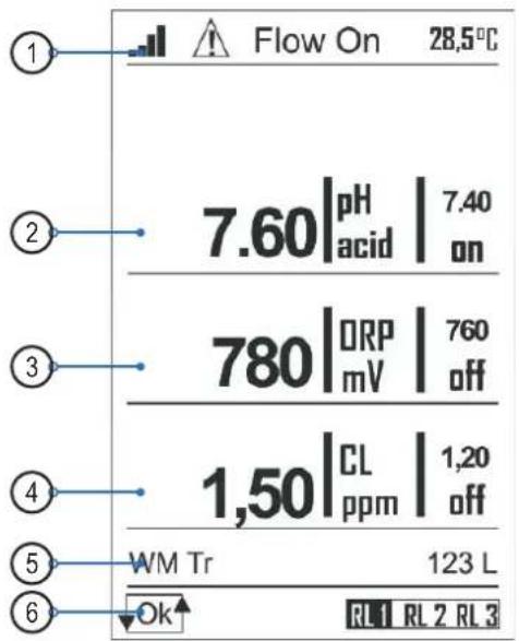 HAYWARD Pro Chem - Parâmetros da vista de medição - 1