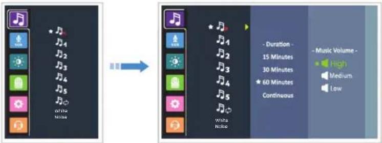 BABYSENSE Max View - Configuración de la Canción de Cuna y Ruido Blanco - 1