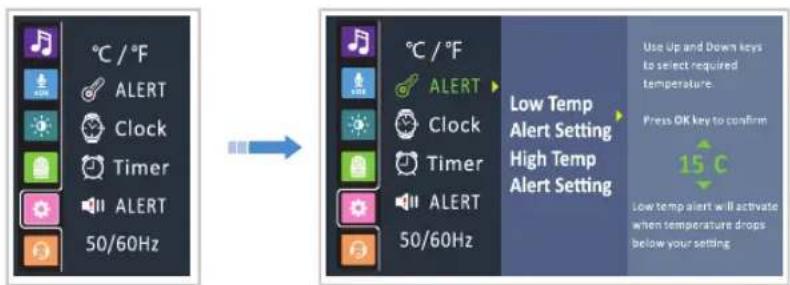 BABYSENSE Max View - Einstellung des Temperatur-Alarms - 1