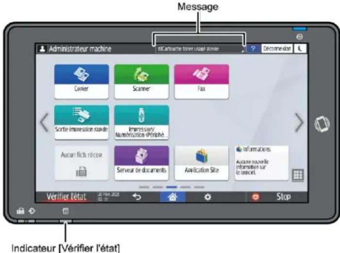 RICOH IM C6010 - Vérification des témoins, des icônes et des messages du panneau de commande - 1