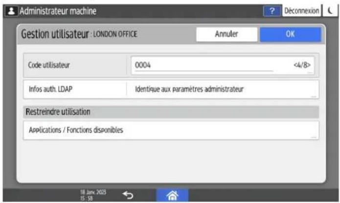 RICOH IM C6010 - Enregistrement/modification/suppression des codes utilisateur - 3