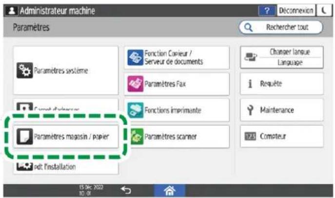 RICOH IM C6010 - Dans l'écran de configuration, appuyez sur [Paramètres magasin / papier]. - 1